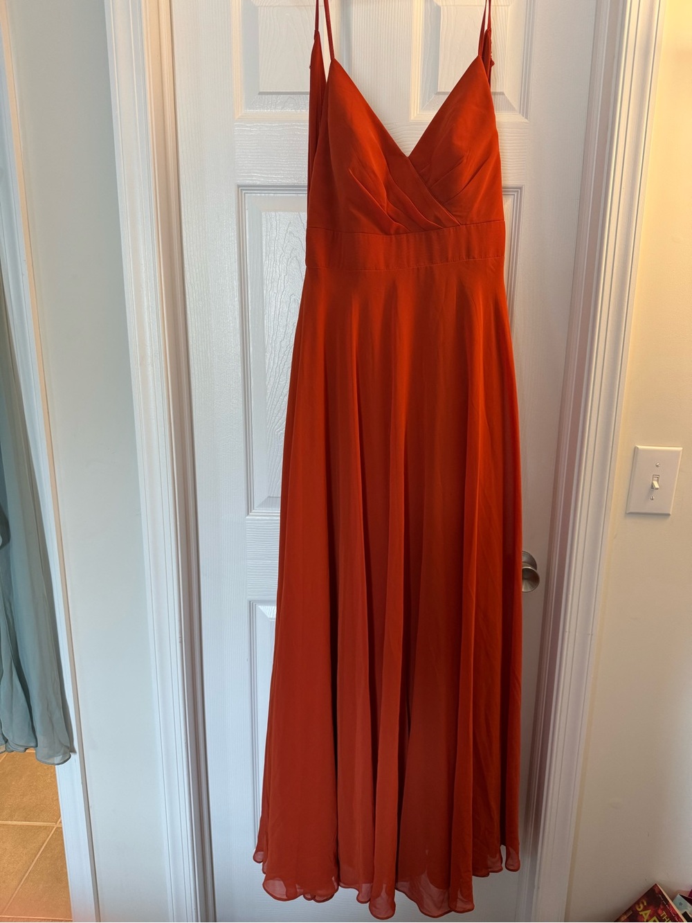 Azazie Rust Orange Spaghetti-Strap Maxi Dress